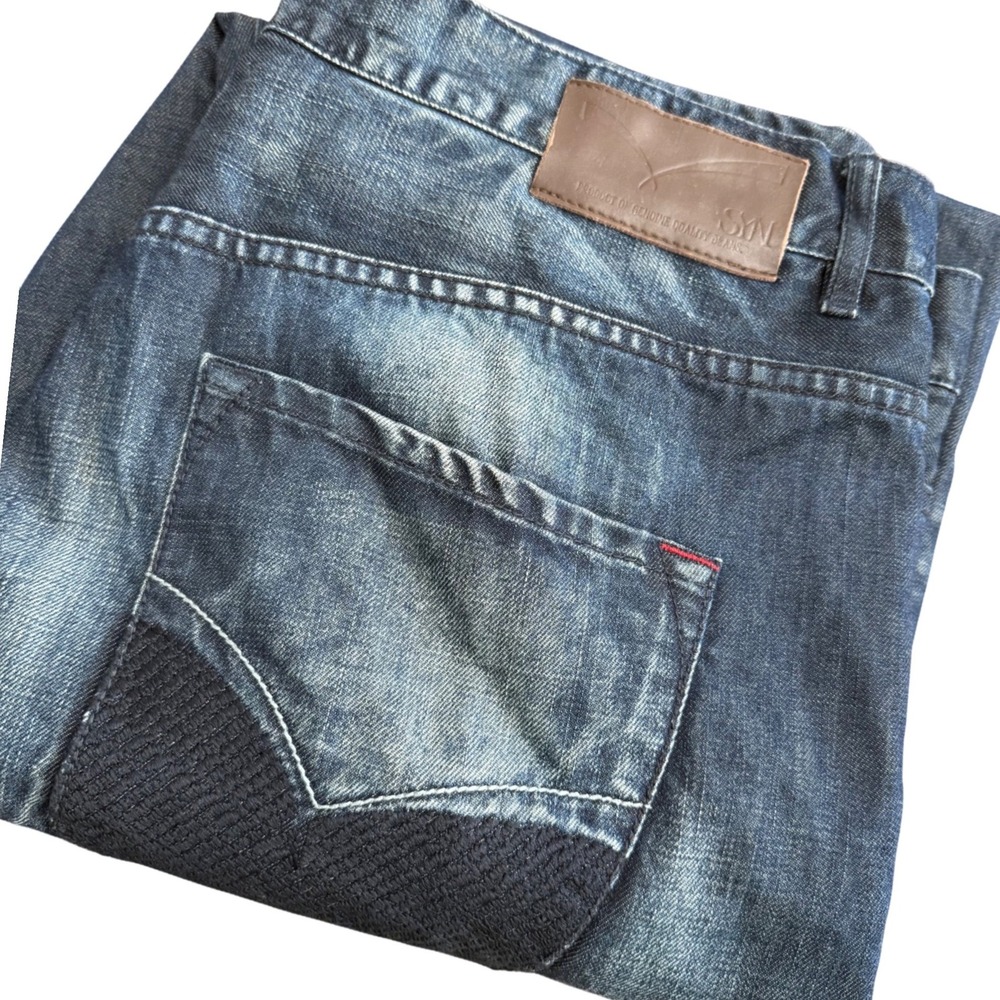 SYN‎ Jeans Men's Blue Denim Distressed Wash Bleecker Slouchy Jeans Size 40x34